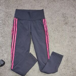 adidas Wmns Sz Small Gray Yoga/ Work Out Pants With Pink Stripes